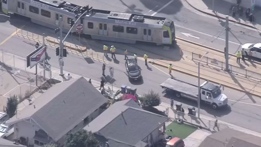 A Metro train and car collided Wednesday Sept. 18, 2024 in the East Los Angeles area.