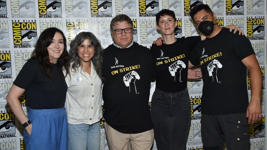 (L-R) Shannon Woodward, Ashly Burch, SAG-AFTRA National Board Member Sean Astin, Noshir Dalal and Sarah Elmaleh pose